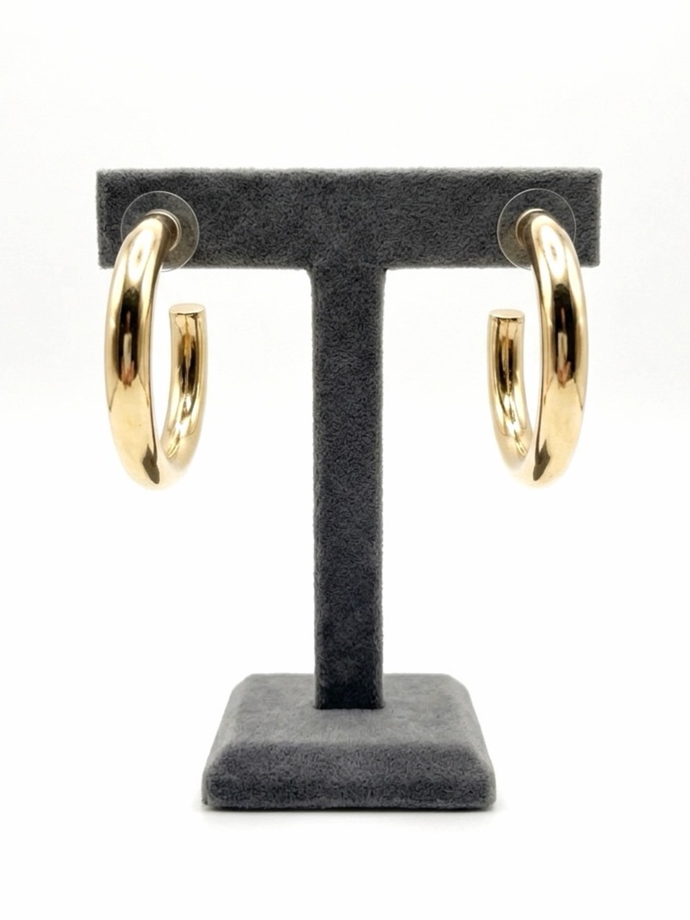 New 14k Gold Plated Sterling Silver Classic 4mm Hoop Push Back Stud Earrings - Picture 1 of 10